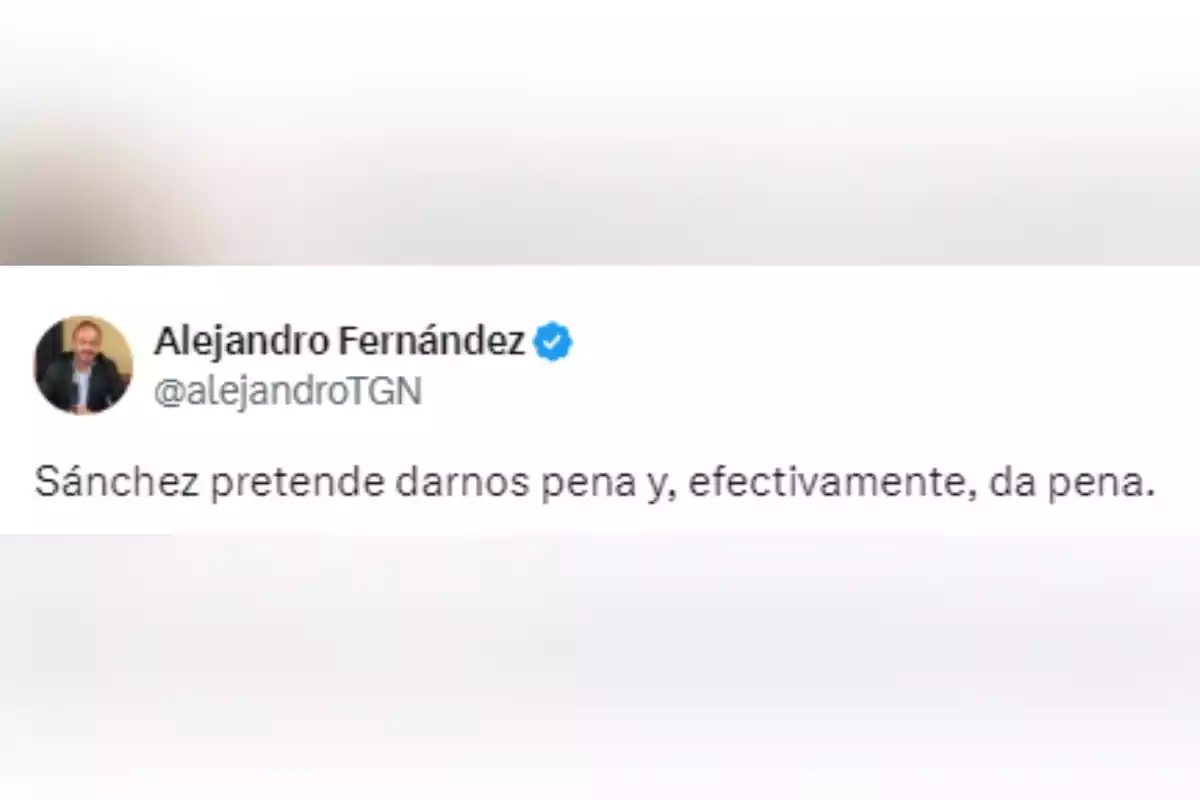Tuit de Alejandro Fernández sobre la carta de Pedro Sánchez Tuit de Alejandro Fernández sobre la carta de Pedro Sánchez