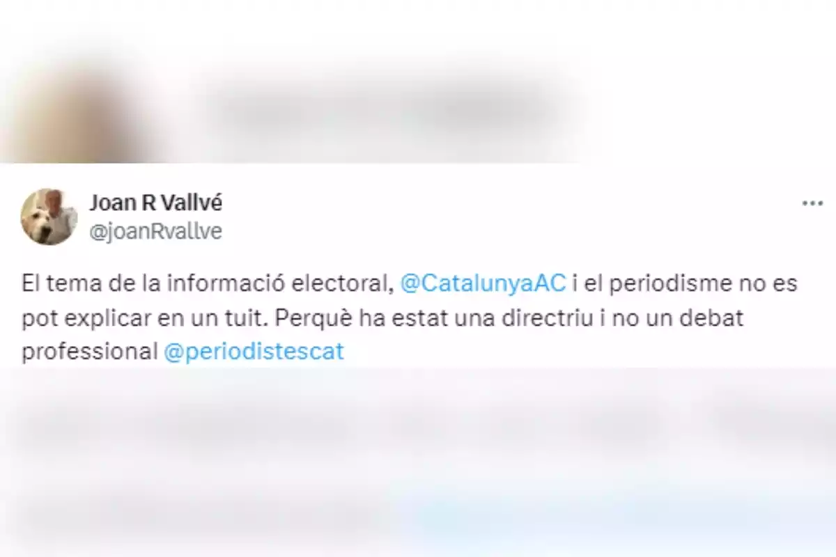 Tuit de Joan R. Vallvé sobre la información electoral de Aliança Catalana Tuit de Joan R. Vallvé sobre la información electoral de Aliança Catalana