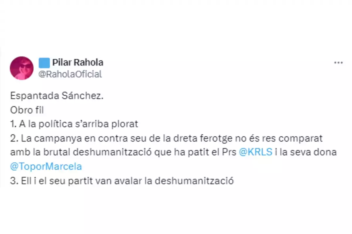 Primera parte de un hilo de Pilar Rahola hablando sobre la espantada de Sánchez Primera parte de un hilo de Pilar Rahola hablando sobre la espantada de Sánchez