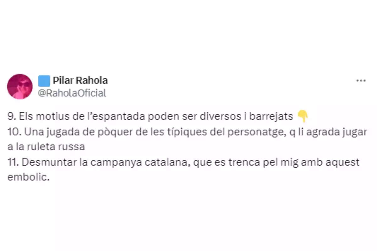 Última parte de un hilo de Pilar Rahola hablando sobre la espantada de Sánchez Última parte de un hilo de Pilar Rahola hablando sobre la espantada de Sánchez