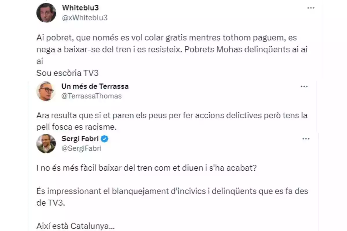 Capturas de varios tweets criticando a TV3 Capturas de varios tweets criticando a TV3