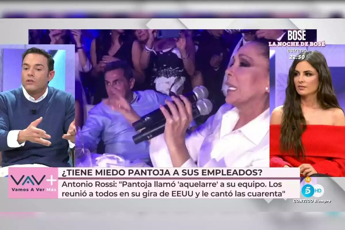 Captura de 'Vamos a Ver' con Antonio Rossi hablando y Alexia Rivas seria con imágenes de Isabel Pantoja el 6 de noviembre de 2023 Captura de 'Vamos a Ver' con Antonio Rossi hablando y Alexia Rivas seria con imágenes de Isabel Pantoja el 6 de noviembre de 2023