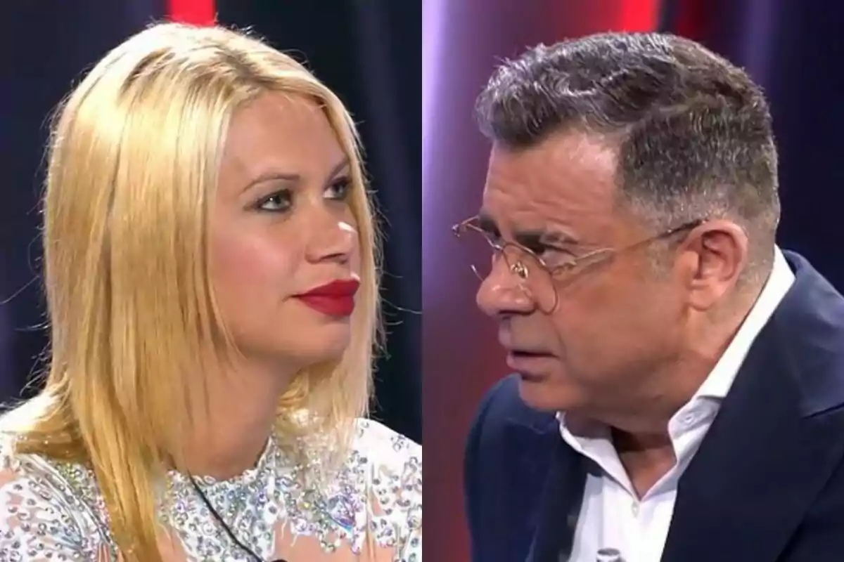 Vanessa con expresión seria en el plató de Gran Hermano a la izquierda con Jorge Javier Vázquez con expresión enfadada a la derecha.