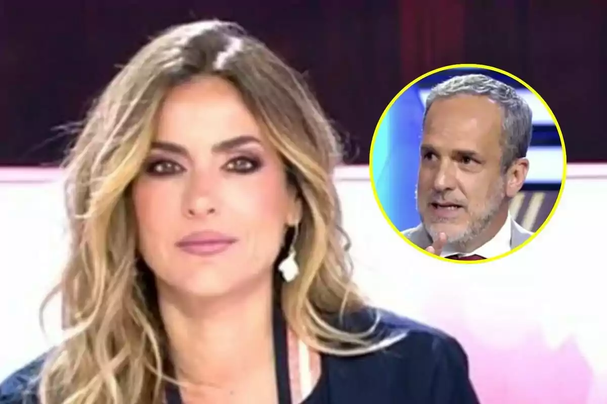 Verónica Dulanto con cabello rubio y maquillaje destacado en Tardear aparece en primer plano mientras Santi Acosta de cabello canoso en De Viernes está en un recuadro circular en la esquina superior derecha.
