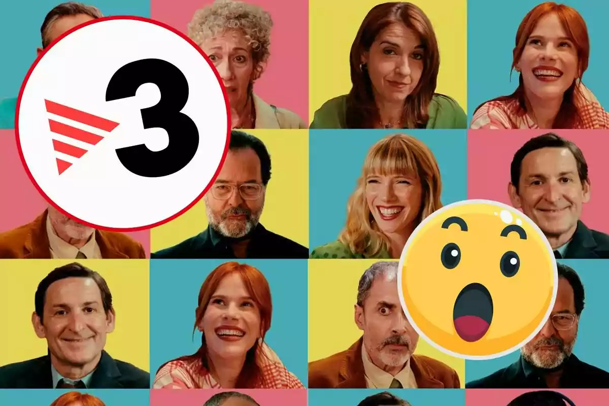 Collage de personas con diferentes expresiones faciales sobre un fondo de colores, con el logo de TV3 y un emoji de sorpresa superpuestos.