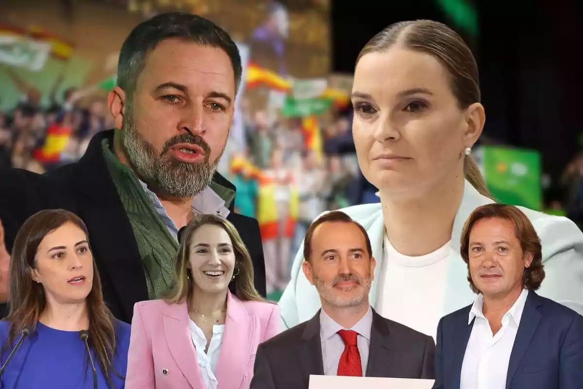 Montajes con dos planos medios grandes de Santiago Abascal y Marga Prohens y cuatro planos medios más pequeños de