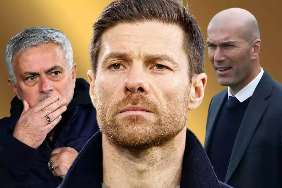 Montaje de Xabi Alonso, Zidane y Mourinho sobre un fondo de color dorado