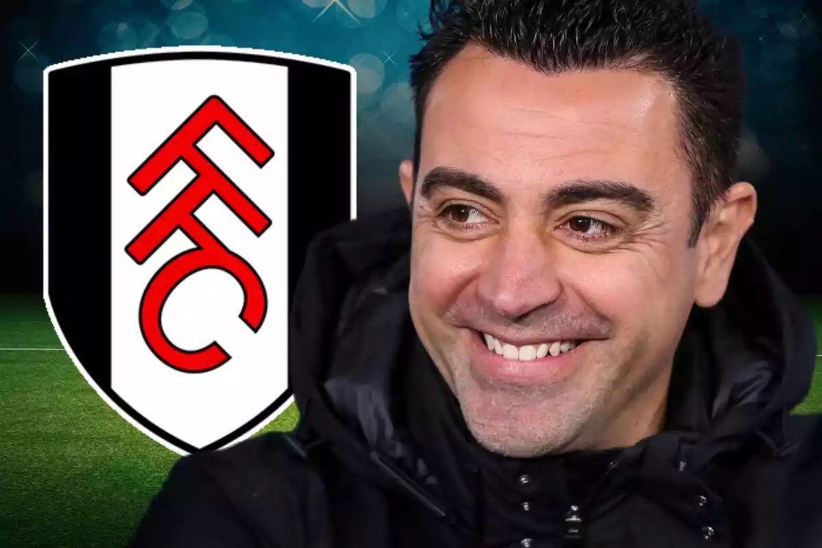 Montaje de Xavi Hernández con escudo del Fulham