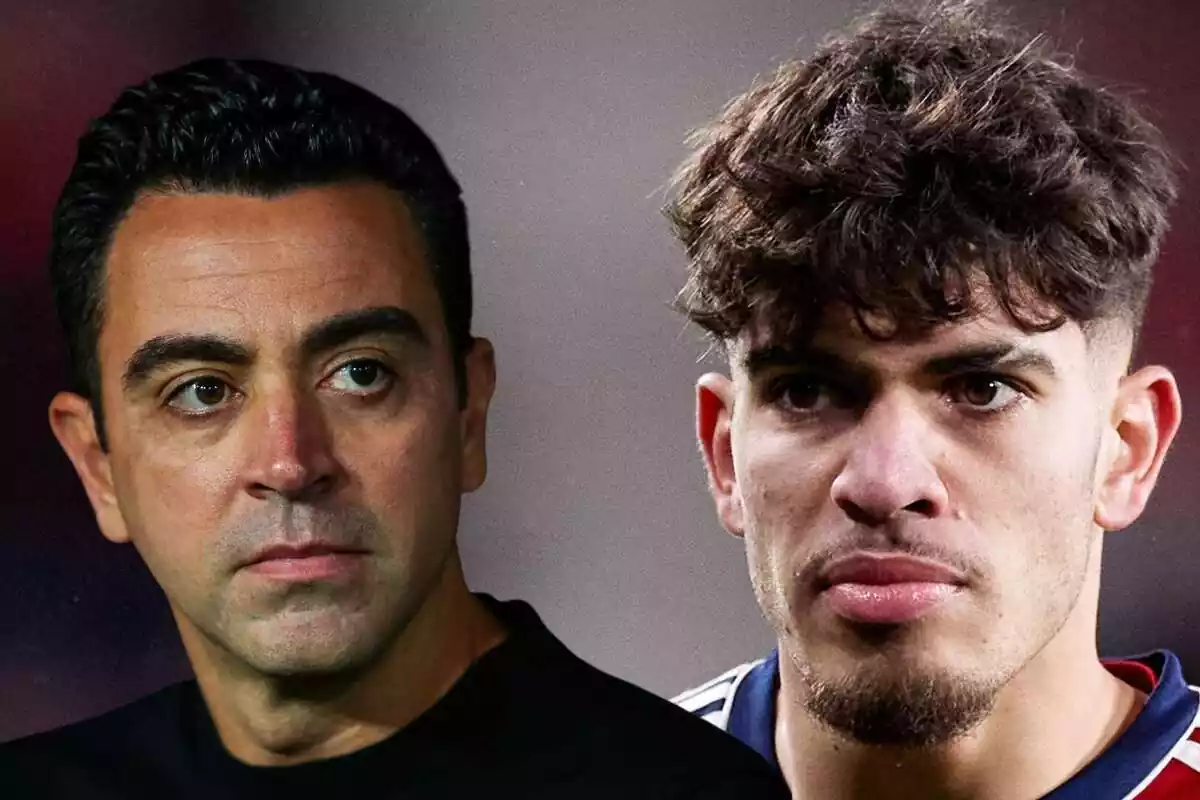 Montaje de Xavi Hernández y Ez Abde mirándose con cara seria