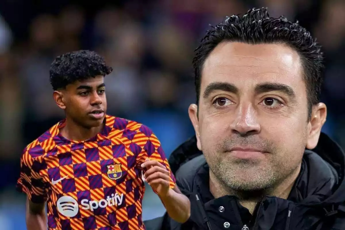 Montaje de Xavi mirando a Lamine Yamal