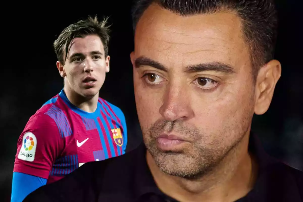 Xavi Hernández se muerde el labio con Nico González en la parte posterior de la imagen Xavi Hernández se muerde el labio con Nico González en la parte posterior de la imagen