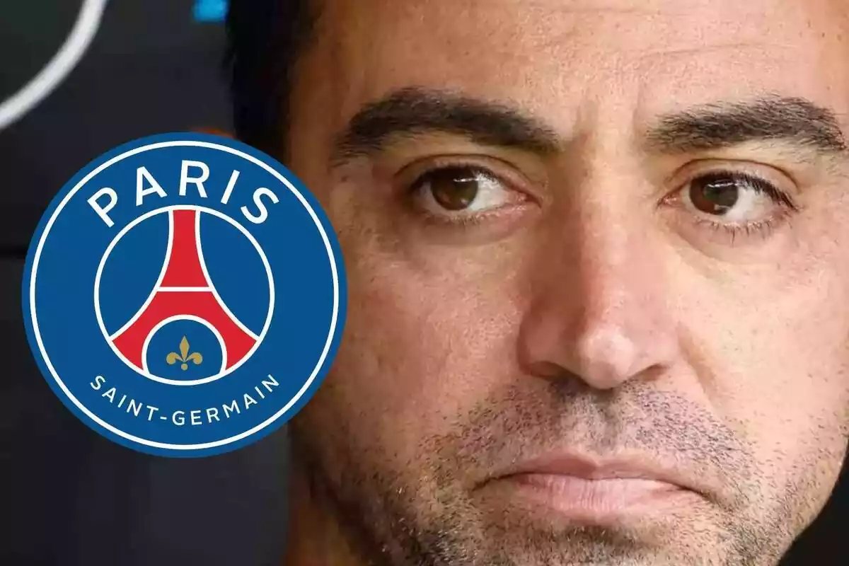 Montaje de Xavi con el escudo del PSG