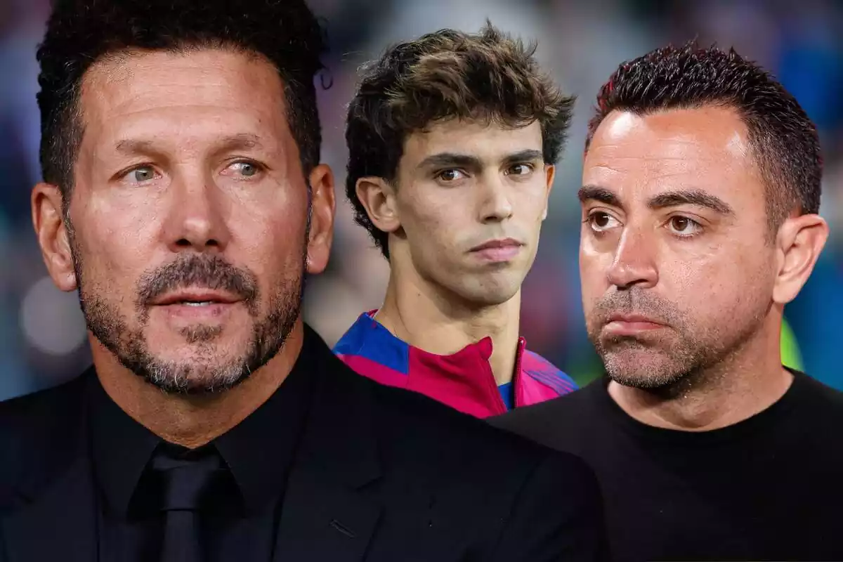 Xavi, Simeone y Joao Félix mirándose entre si