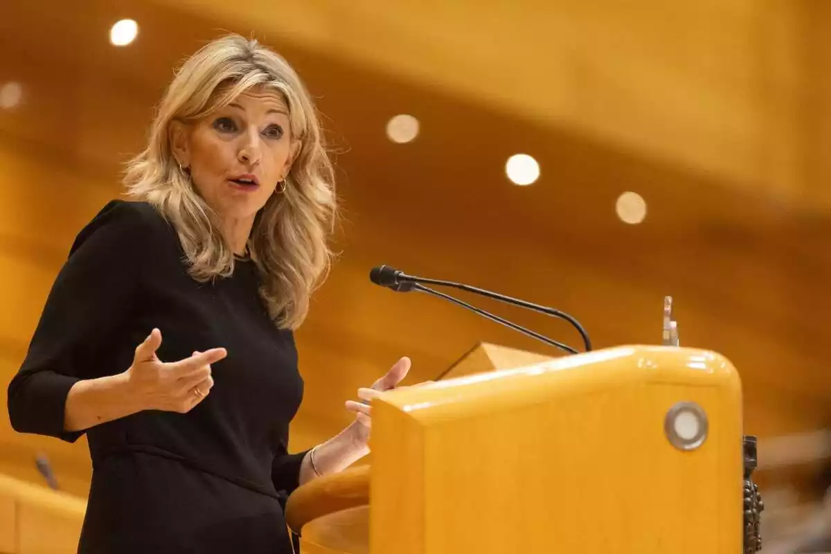 Yolanda Díaz en el Congreso de los Diputados en su intervención gesticulando