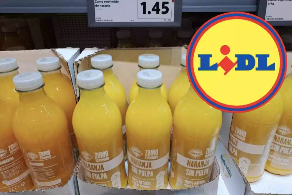 Nuevo zumo de naranja natural exprimido de Lidl en botella